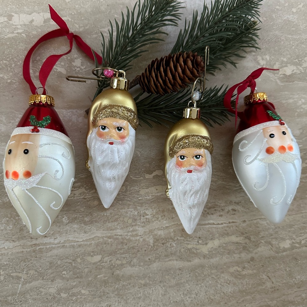 Set of 4 Santa Claus Christmas Old World Ornaments Set - Red, Gold, and White